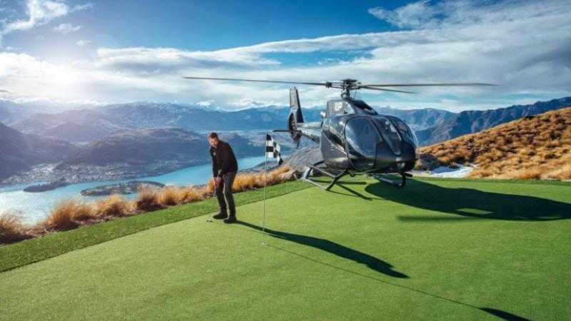 Join Over The Top Helicopters and ascend to one of the most picturesque 3 par golf holes in the world, only accessible by helicopter. 